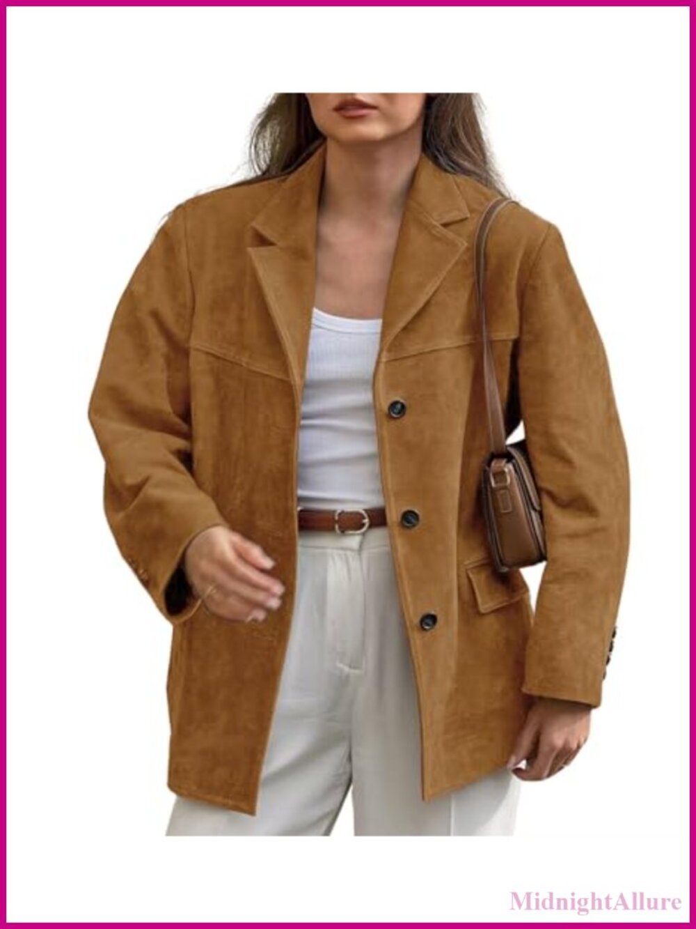 Women Faux Suede Leather Blazer Jacket Oversized Retro Fall Coat